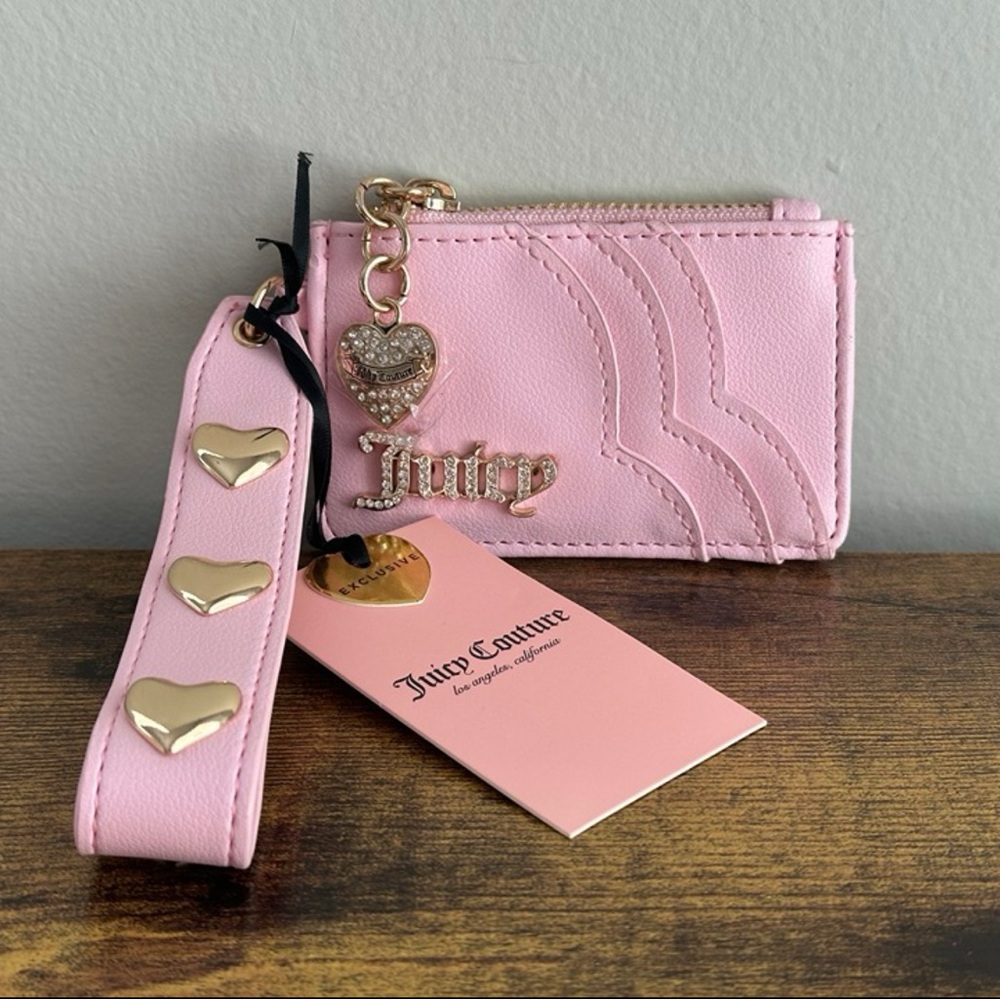 NWT Juicy Couture Starstruck Pink Gold Color Hearts Wristlet Card Wallet Coins
